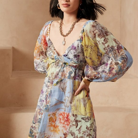 Banana Republic Ramie Twist Dress in Patchwork Blue - Picture 1 of 12